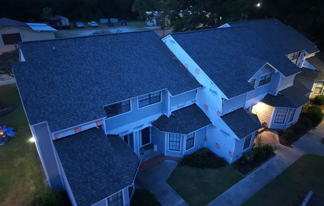 Drone shot of Tara Ct Condominiums roof replacement